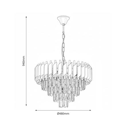 Lysekrone med kæde CRISTAL 7xE14/10W/230V Ø 48 cm sort/guld
