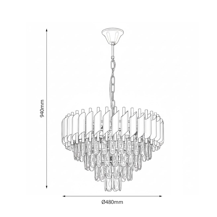 Lysekrone med kæde CRISTAL 7xE14/10W/230V Ø 48 cm sort/guld