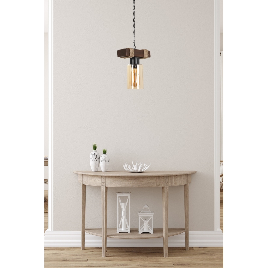 Lysekrone med kæde JASMIN 1xE27/40W/230V brun/beige