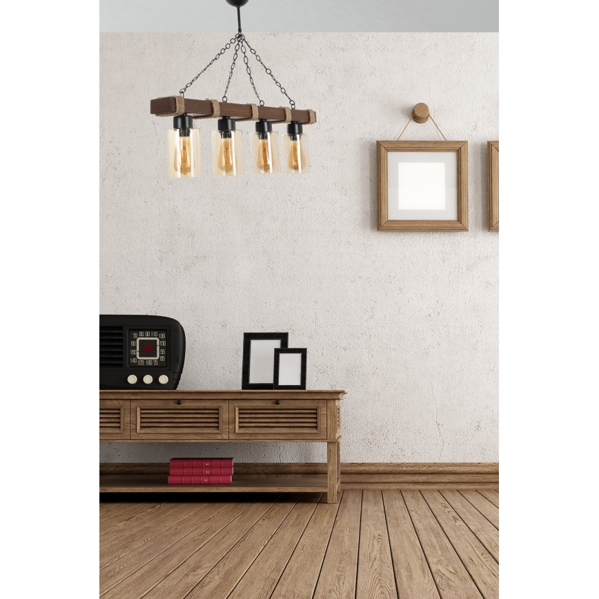 Lysekrone med kæde JASMIN 4xE27/40W/230V brun/beige