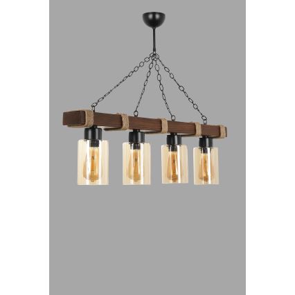 Lysekrone med kæde JASMIN 4xE27/40W/230V brun/beige