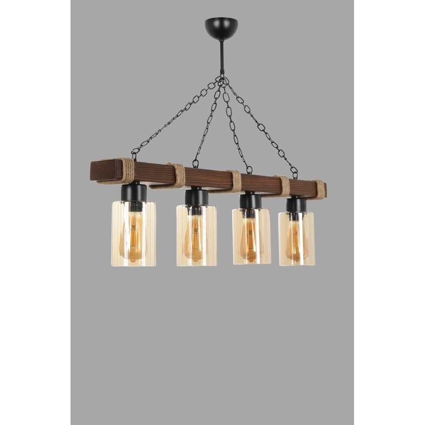 Lysekrone med kæde JASMIN 4xE27/40W/230V brun/beige