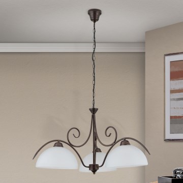 Lysekrone med kæde RULA 3xE27/40W/230V Ø 70 cm hvid/bronze