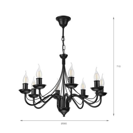 Lysekrone med kædeophæng ANTON 8xE14/60W/230V sort