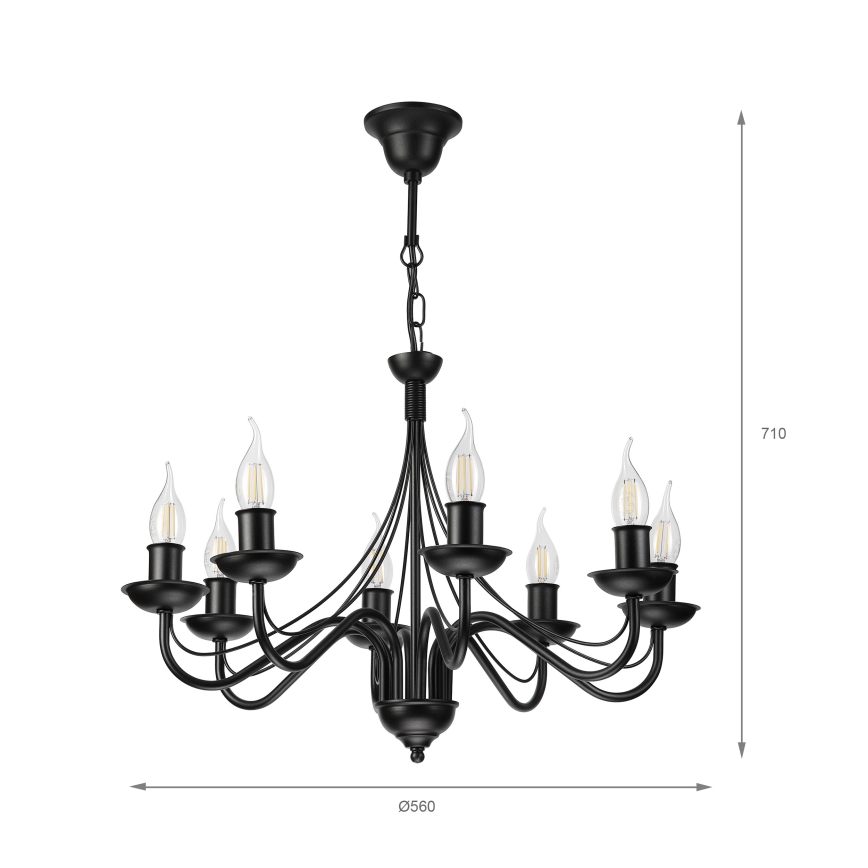 Lysekrone med kædeophæng ANTON 8xE14/60W/230V sort