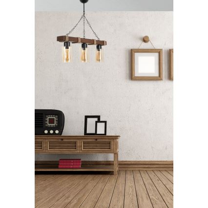 Lysekrone med kædeophæng JASMIN 3xE27/40W/230V brun/beige