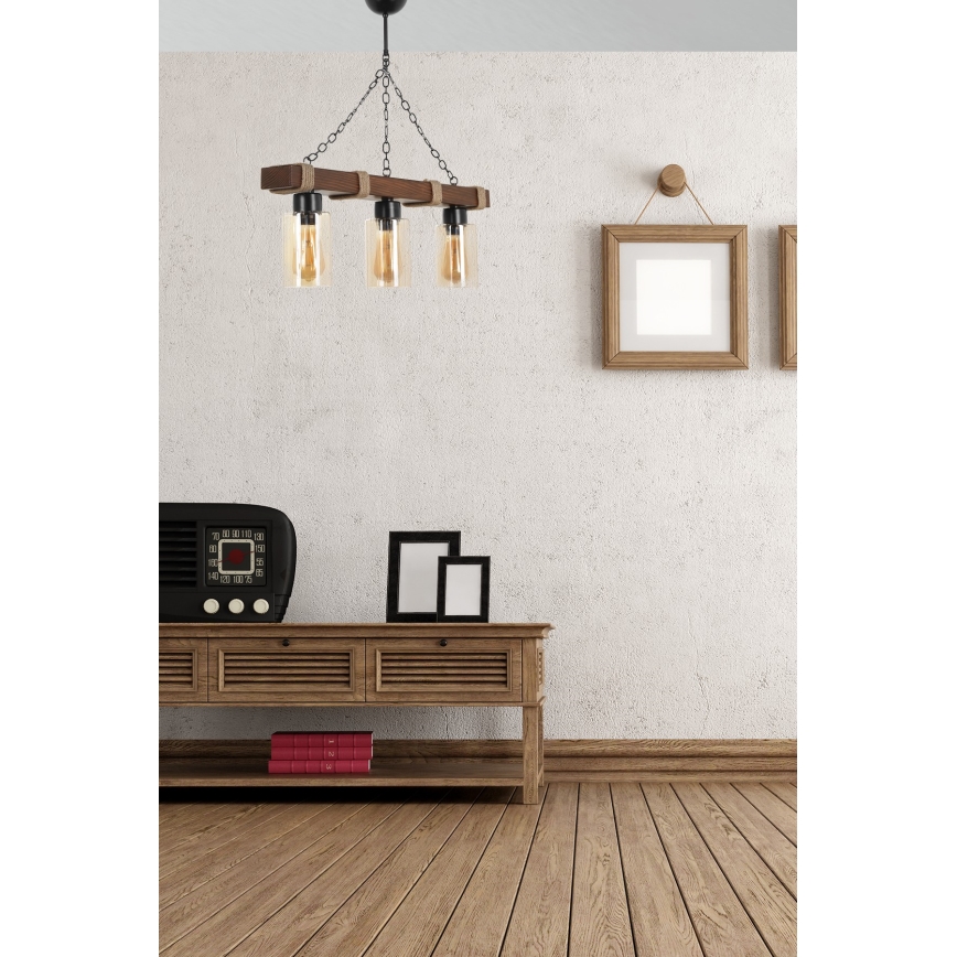 Lysekrone med kædeophæng JASMIN 3xE27/40W/230V brun/beige