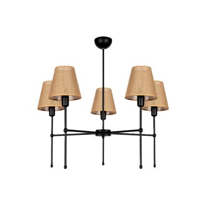 Lysekrone med stang MADELA 5xE14/40W/230V jute/sort