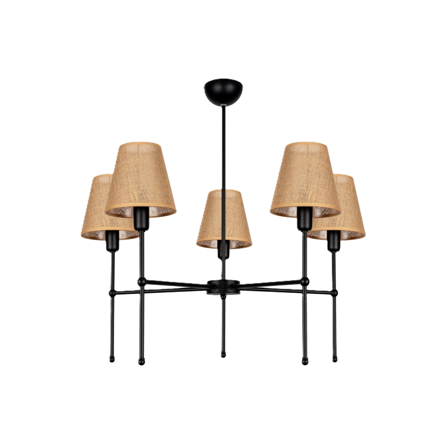 Lysekrone med stang MADELA 5xE14/40W/230V jute/sort