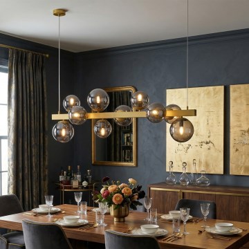 Lysekrone med wireophæng SOLARI 10xE14/15W/230V guld/røget sort