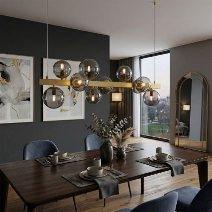 Lysekrone med wireophæng SOLARI 10xE14/15W/230V guld/røget sort