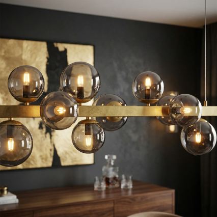 Lysekrone med wireophæng SOLARI 10xE14/15W/230V guld/røget sort