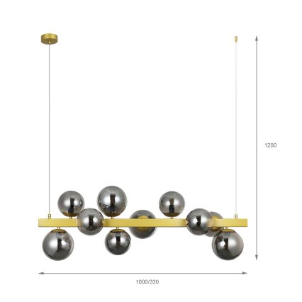 Lysekrone med wireophæng SOLARI 10xE14/15W/230V guld/røget sort