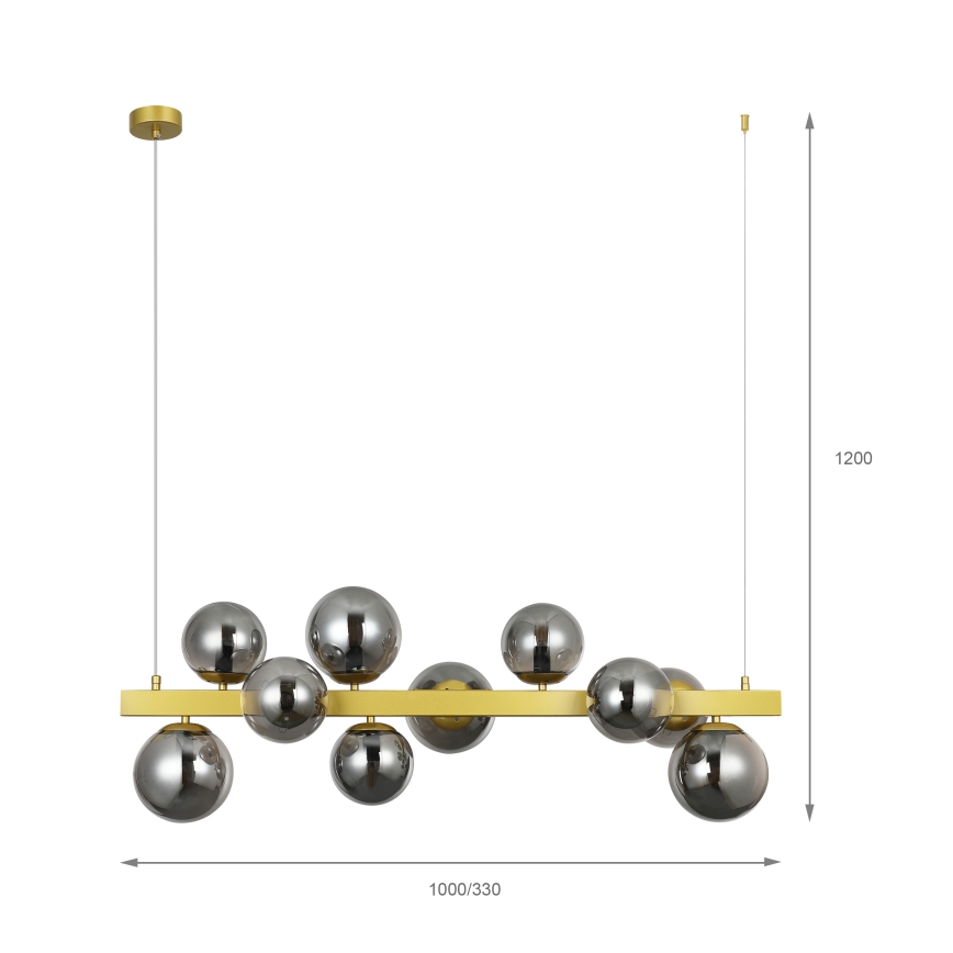 Lysekrone med wireophæng SOLARI 10xE14/15W/230V guld/røget sort