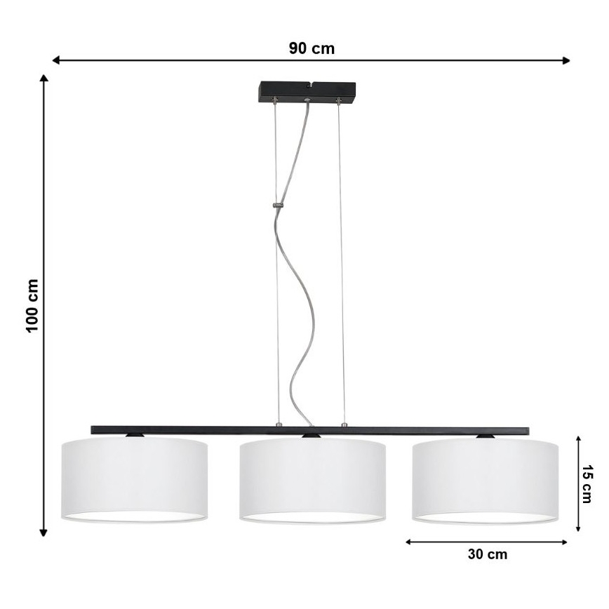 Lysekrone på en snor ASTRA 3xE27/60W/230V hvid