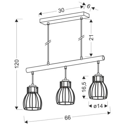 Lysekrone på en snor BERNITA 3xE27/60W/230V