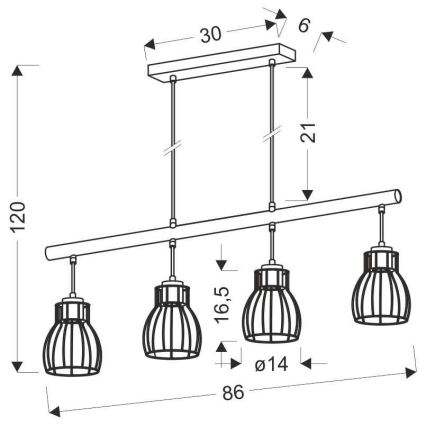 Lysekrone på en snor BERNITA 4xE27/60W/230V