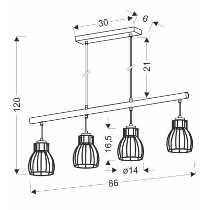 Lysekrone på en snor BERNITA 4xE27/60W/230V