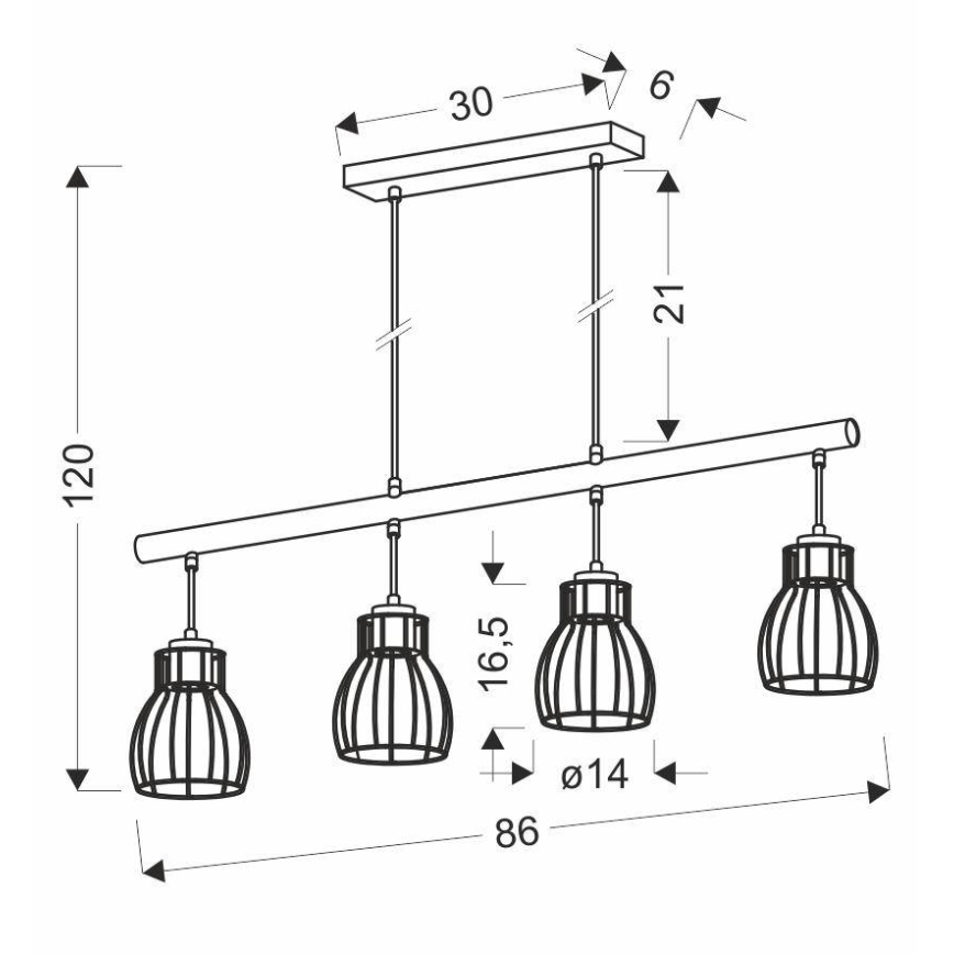 Lysekrone på en snor BERNITA 4xE27/60W/230V