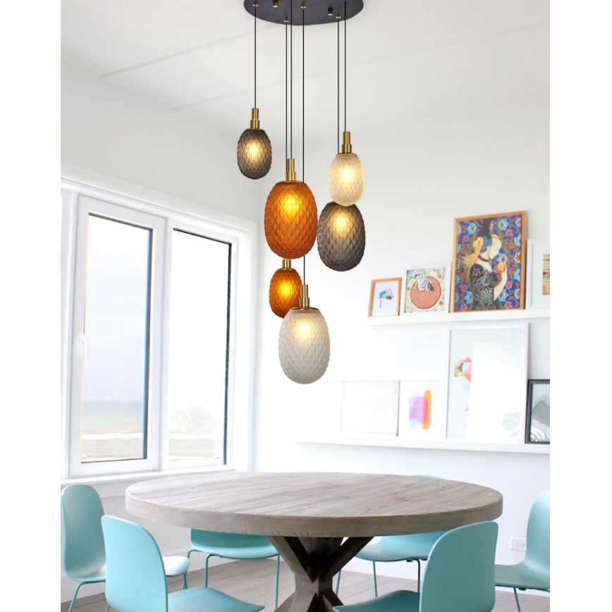 Lysekrone på kabel CACTUS 6xG9/5W/230V kobber/grå/hvid