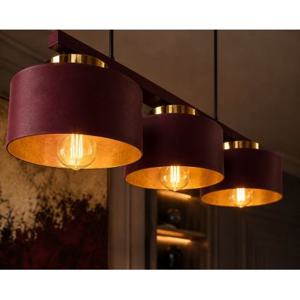 Lysekrone på kabel IGNIA 3xE27/60W/230V vinrød/guld