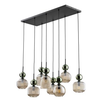 Lysekrone på kabel SOPHIA 8xE14/10W/230V sort/grøn/røgfarvet beige