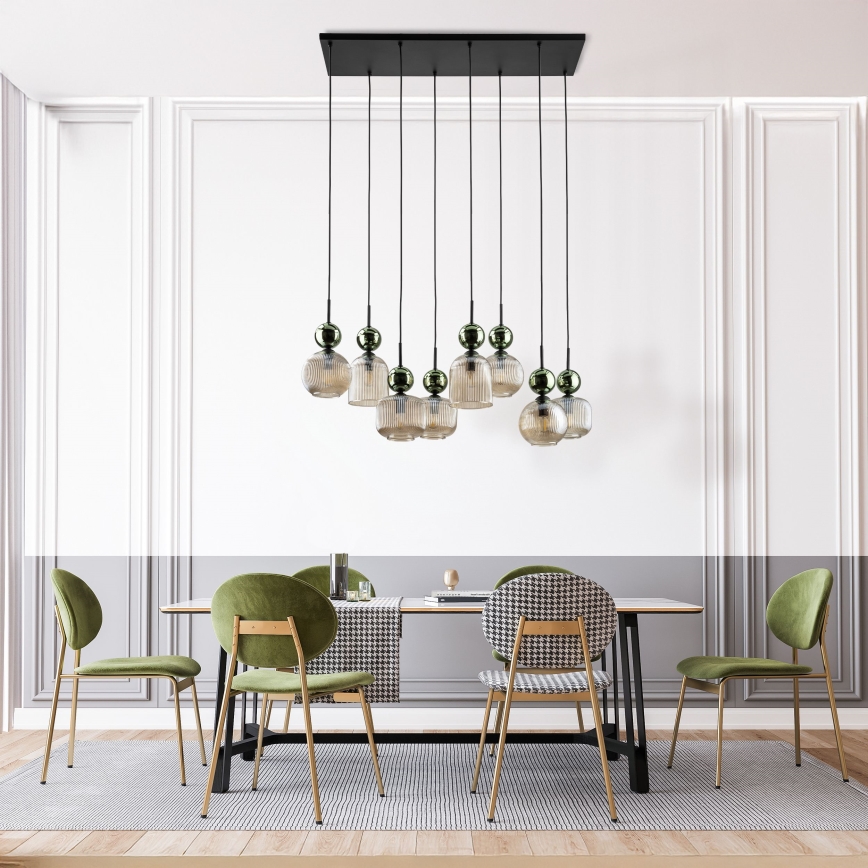 Lysekrone på kabel SOPHIA 8xE14/10W/230V sort/grøn/røgfarvet beige