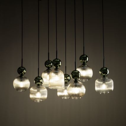 Lysekrone på kabel SOPHIA 8xE14/10W/230V sort/grøn/røgfarvet beige