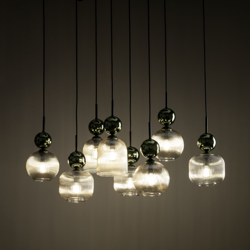 Lysekrone på kabel SOPHIA 8xE14/10W/230V sort/grøn/røgfarvet beige