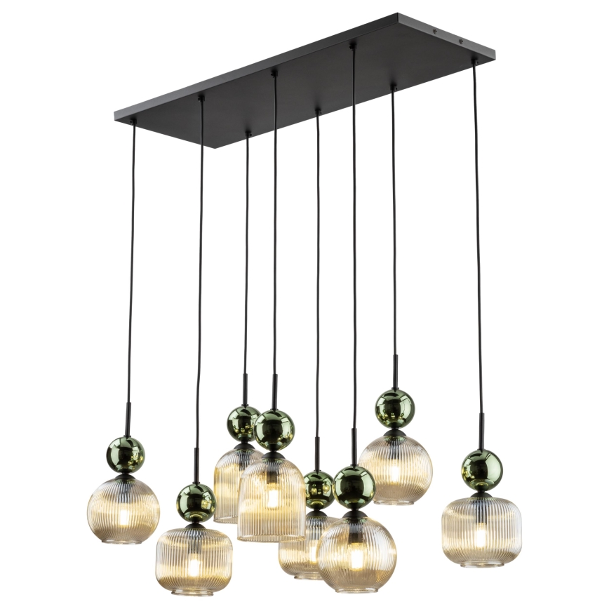 Lysekrone på kabel SOPHIA 8xE14/10W/230V sort/grøn/røgfarvet beige