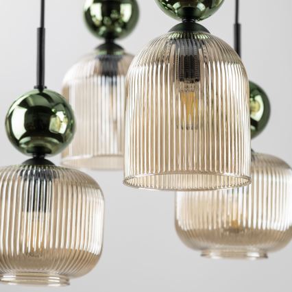 Lysekrone på kabel SOPHIA 8xE14/10W/230V sort/grøn/røgfarvet beige