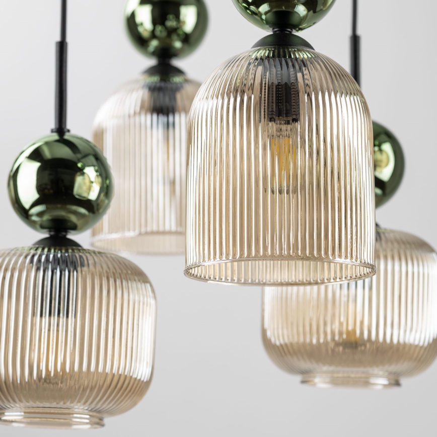 Lysekrone på kabel SOPHIA 8xE14/10W/230V sort/grøn/røgfarvet beige