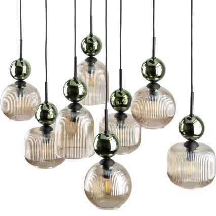 Lysekrone på kabel SOPHIA 8xE14/10W/230V sort/grøn/røgfarvet beige