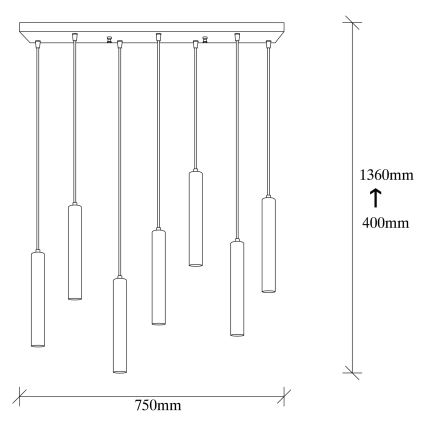 Lysekrone på kabel TEMPO, 7 x E27, 40 W, 230 V, guld