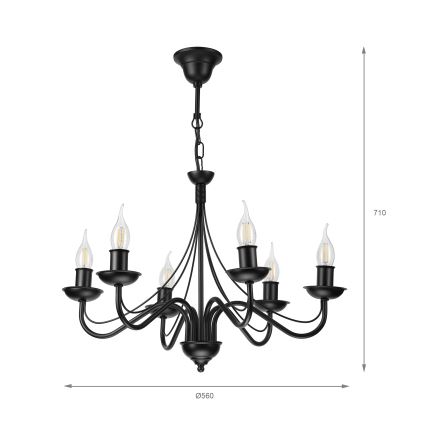 Lysekrone på kæde ANTON 6xE14/60W/230V sort