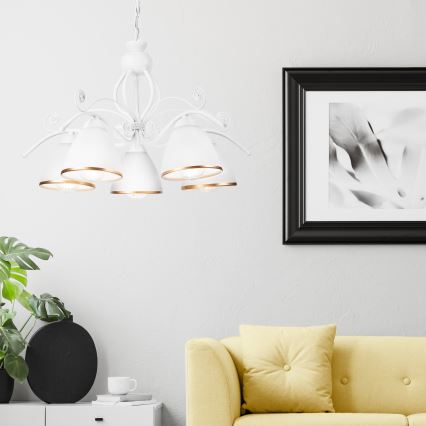 Lysekrone på kæde RETRO II 5xE27/60W/230V hvid