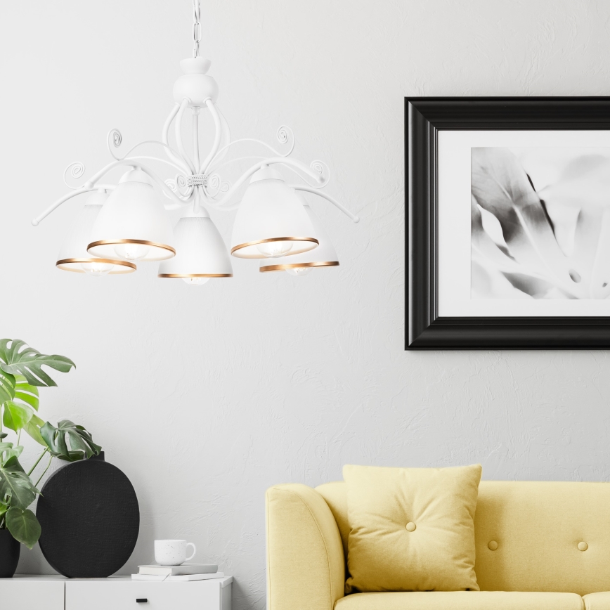 Lysekrone på kæde RETRO II 5xE27/60W/230V hvid