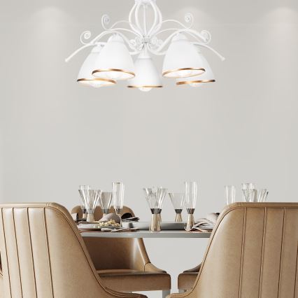 Lysekrone på kæde RETRO II 5xE27/60W/230V hvid