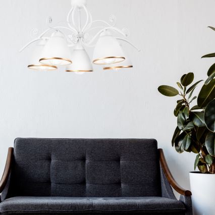 Lysekrone på kæde RETRO II 5xE27/60W/230V hvid