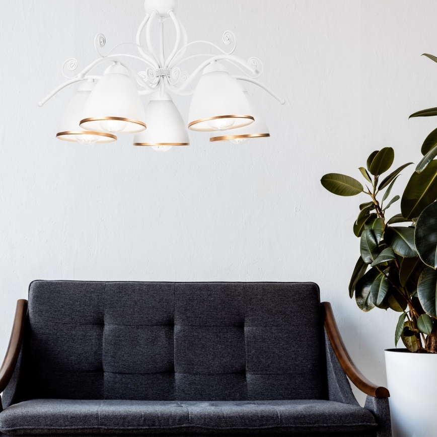 Lysekrone på kæde RETRO II 5xE27/60W/230V hvid