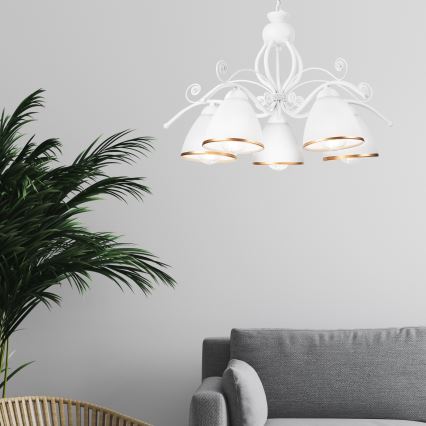 Lysekrone på kæde RETRO II 5xE27/60W/230V hvid