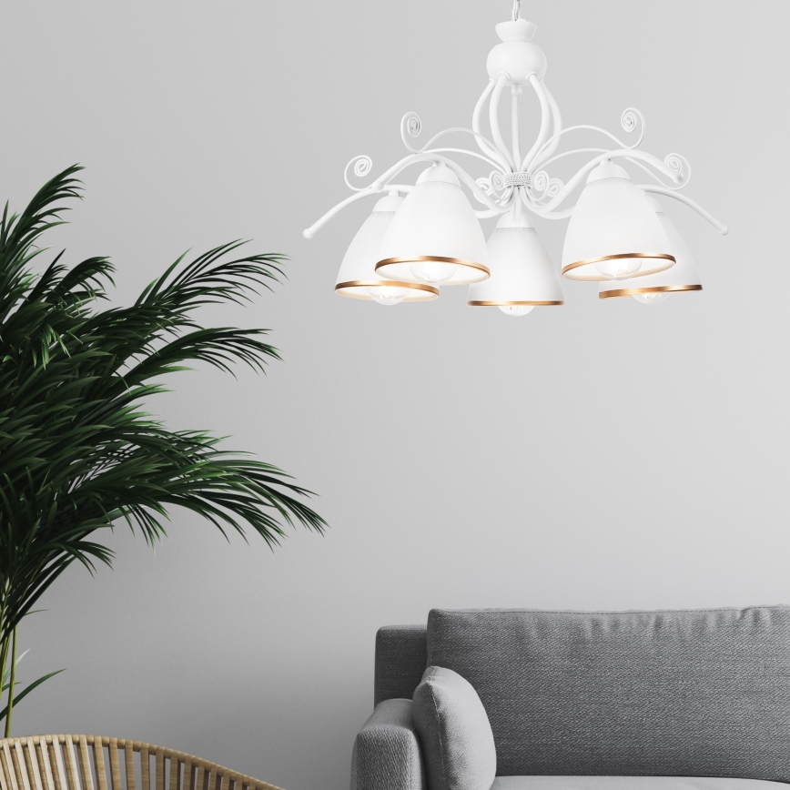 Lysekrone på kæde RETRO II 5xE27/60W/230V hvid