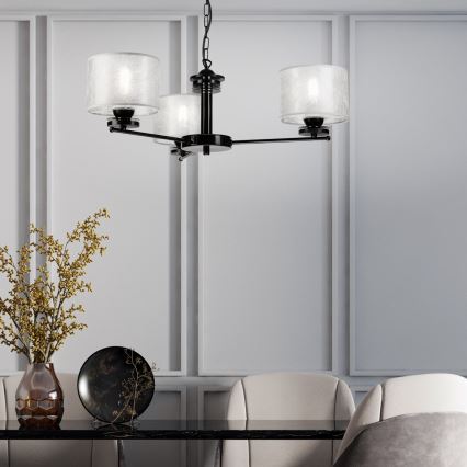 Lysekrone på kæde ROSA 3xE27/60W/230V sort/grå