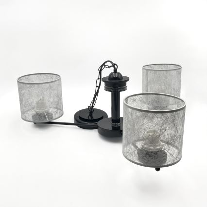 Lysekrone på kæde ROSA 3xE27/60W/230V sort/grå