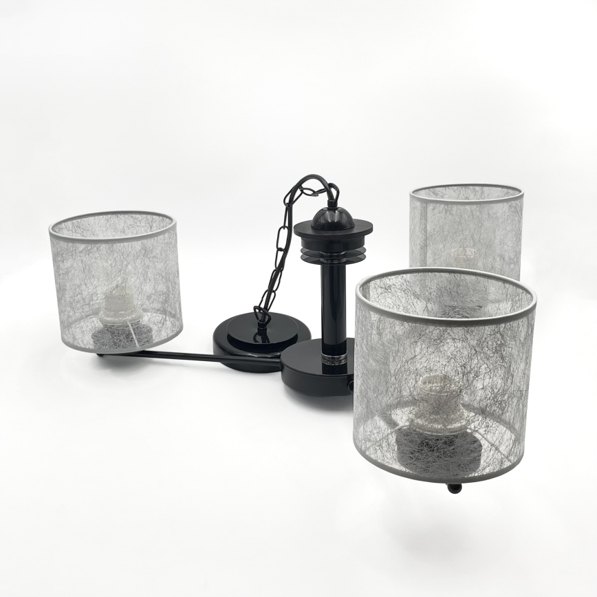 Lysekrone på kæde ROSA 3xE27/60W/230V sort/grå