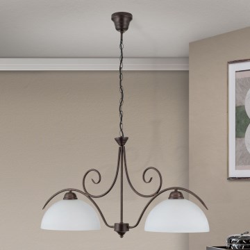 Lysekrone på kæde RULA 2xE27/40W/230V hvid/bronze