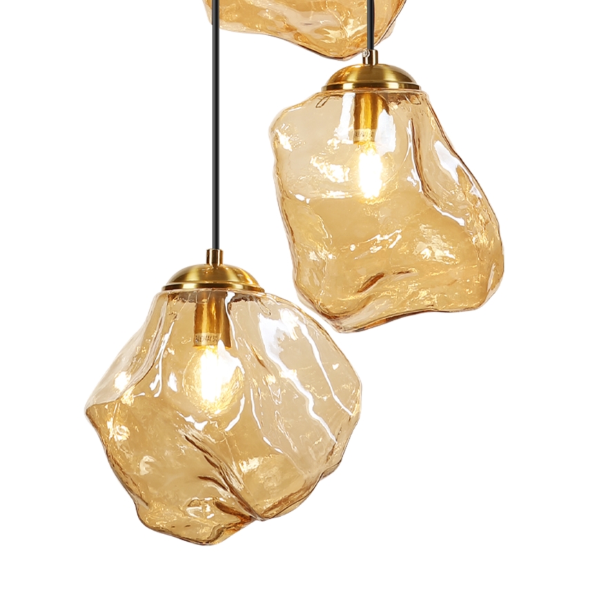 Lysekrone på ledning CRISTAL 5xE14/15W/230V messing/røgfarvet beige