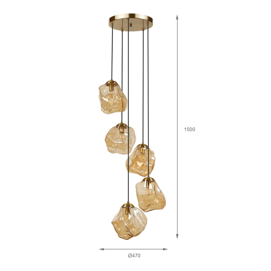 Lysekrone på ledning CRISTAL 5xE14/15W/230V messing/røgfarvet beige
