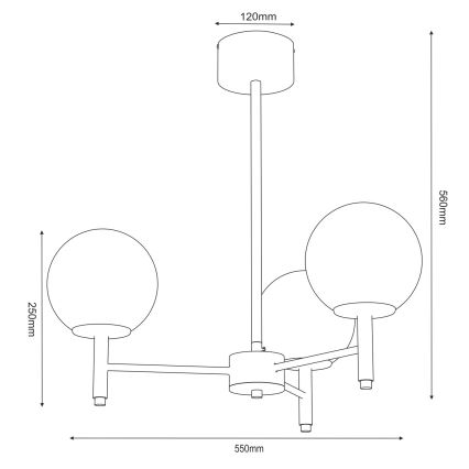 Lysekrone på stang AWINION 3xE27/15W/230V