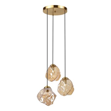 Lysekrone på wire CRISTAL 3xE14/15W/230V messing/røgfarvet beige